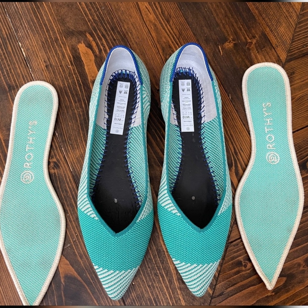 Rothy's size 10 Calypso Point flats aqua/teal color. RETIRED color style. Cute!!